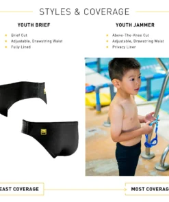 FINIS® Boys Swimwear Youth Black Brief | Durable Training And Competition Swimwear