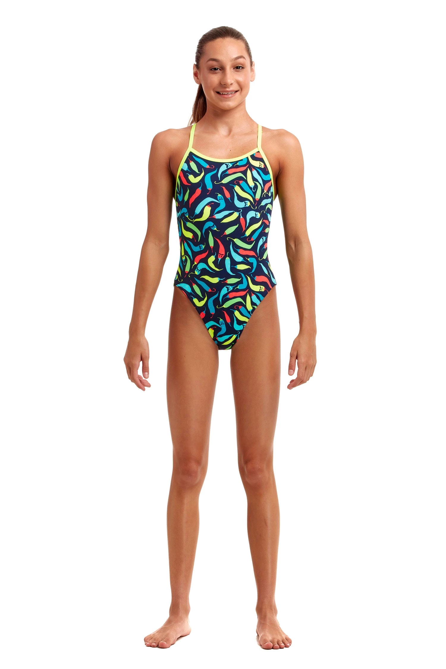 Funkita Girls Swimwear Chilli Boss | Girls Eco Single Strap One Piece 3 Funkita Girls Swimwear Chilli Boss | Girls Eco Single Strap One Piece