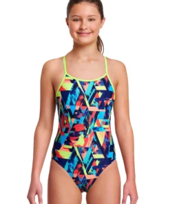 Funkita Girls Swimwear Blocked Bars | Girls Diamond Back One Piece